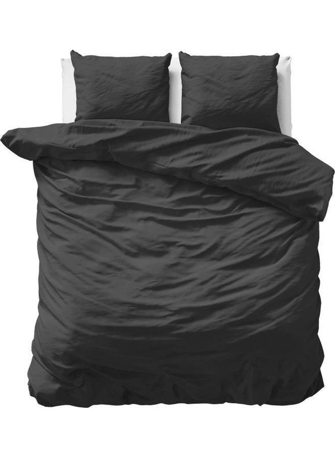 Dekbedovertrek Uni Zwart - Katoensatijn