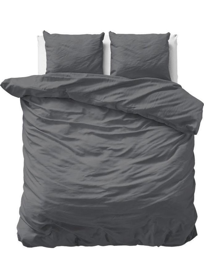 Dekbedovertrek Uni Antraciet - Katoensatijn PL1