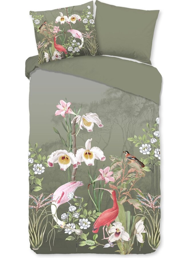 Good Morning Dekbedovertrek Lesli Groen - Katoen