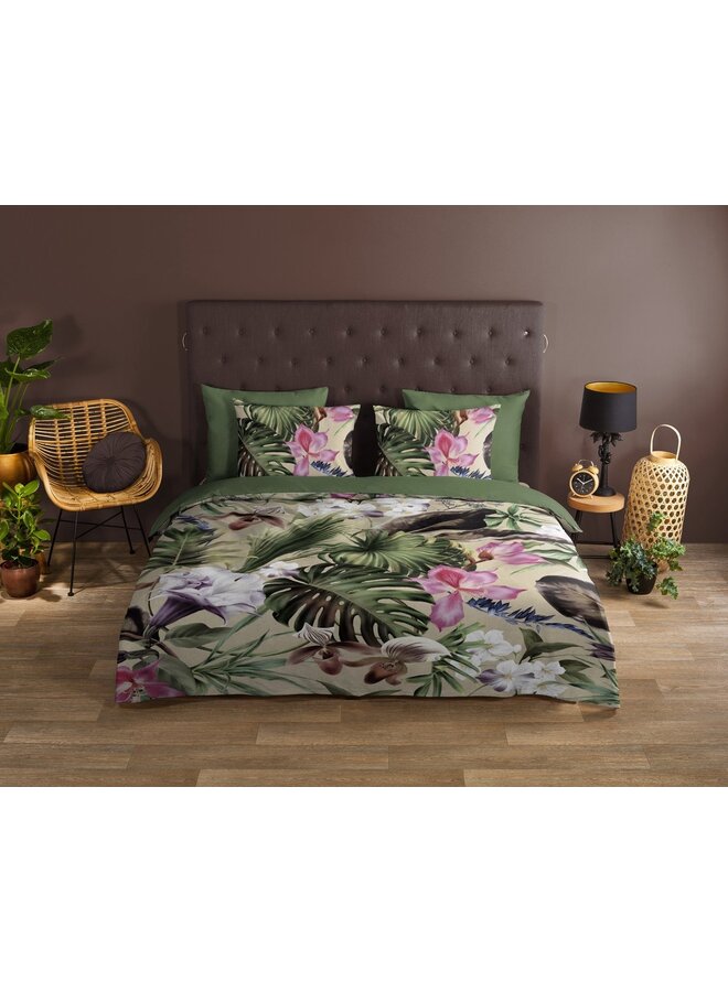 Good Morning Dekbedovertrek Irze Groen - Katoen