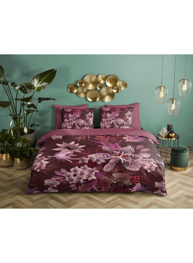 Descanso Dekbedovertrek Farze Bordeaux- Biologisch Katoensatijn