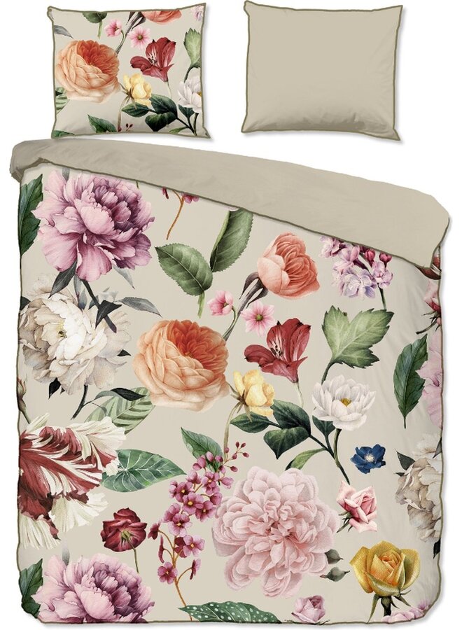 Descanso Dekbedovertrek Fiori Zand - Biologisch Katoensatijn