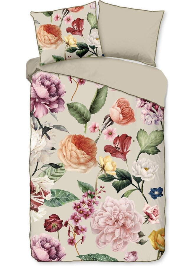 Descanso Dekbedovertrek Fiori Zand - Biologisch Katoensatijn