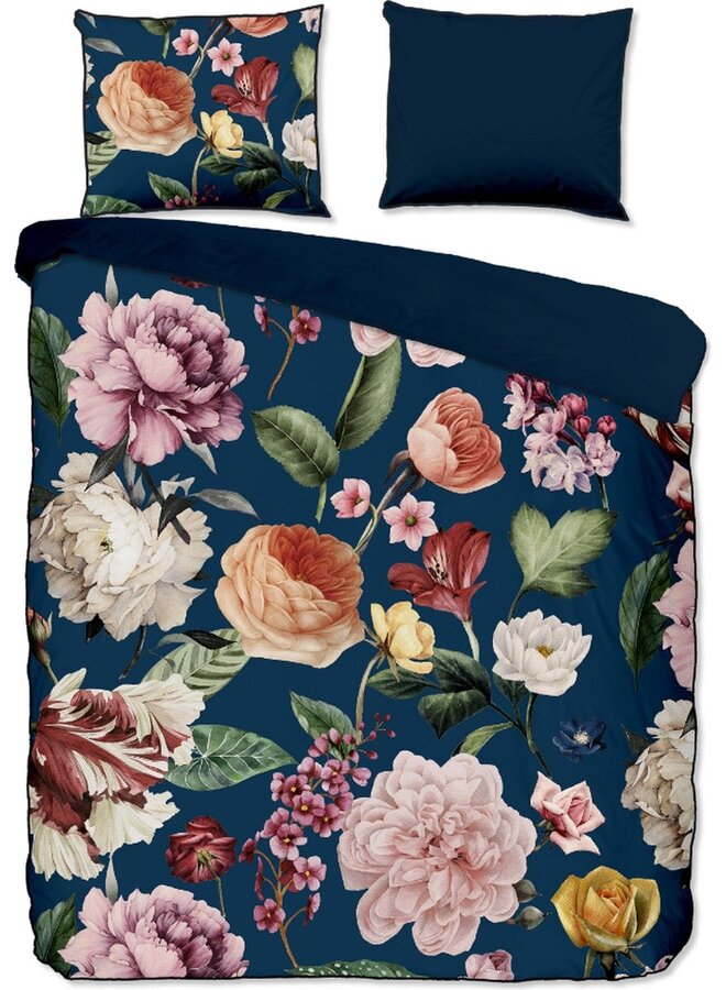 Descanso Dekbedovertrek Fiori Blauw- Biologisch Katoensatijn