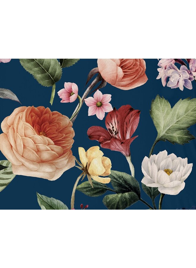 Descanso Dekbedovertrek Fiori Blauw- Biologisch Katoensatijn