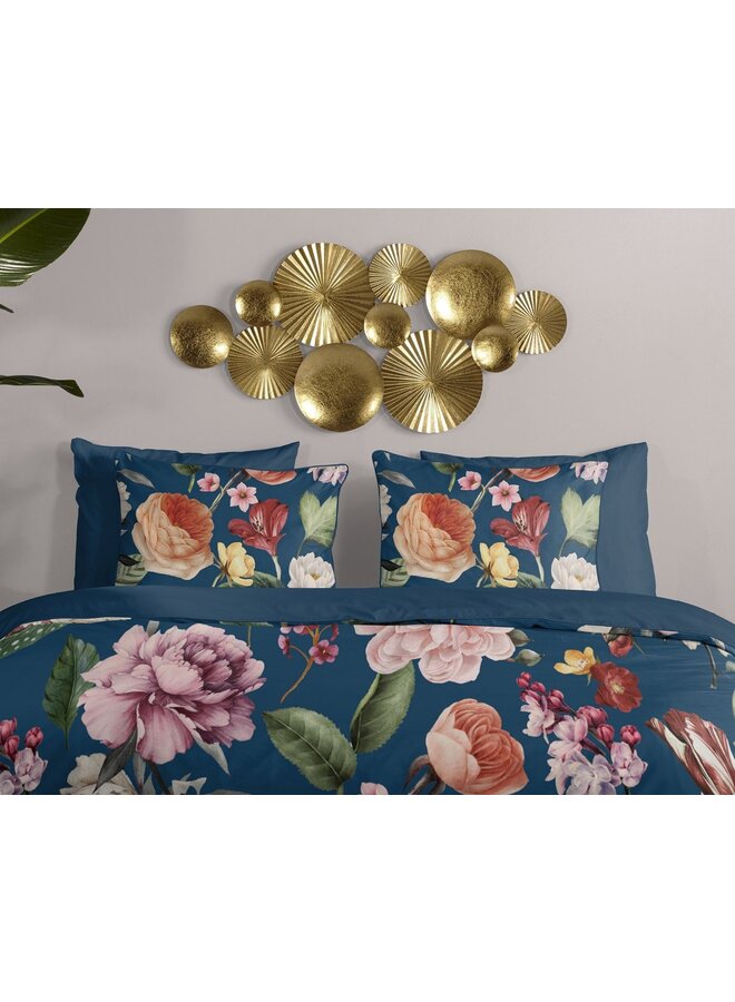 Descanso Dekbedovertrek Fiori Blauw- Biologisch Katoensatijn