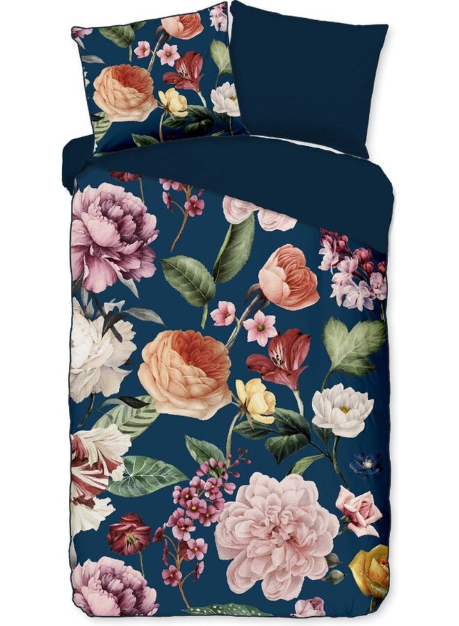 Descanso Dekbedovertrek Fiori Blauw- Biologisch Katoensatijn