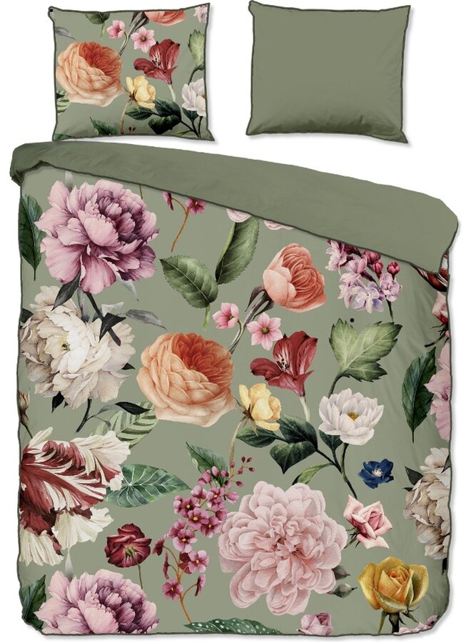 Descanso Dekbedovertrek Fiori Groen - Biologisch Katoensatijn