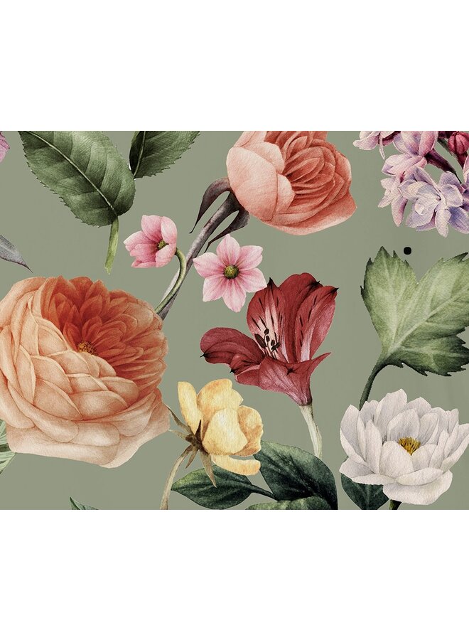 Descanso Dekbedovertrek Fiori Groen - Biologisch Katoensatijn