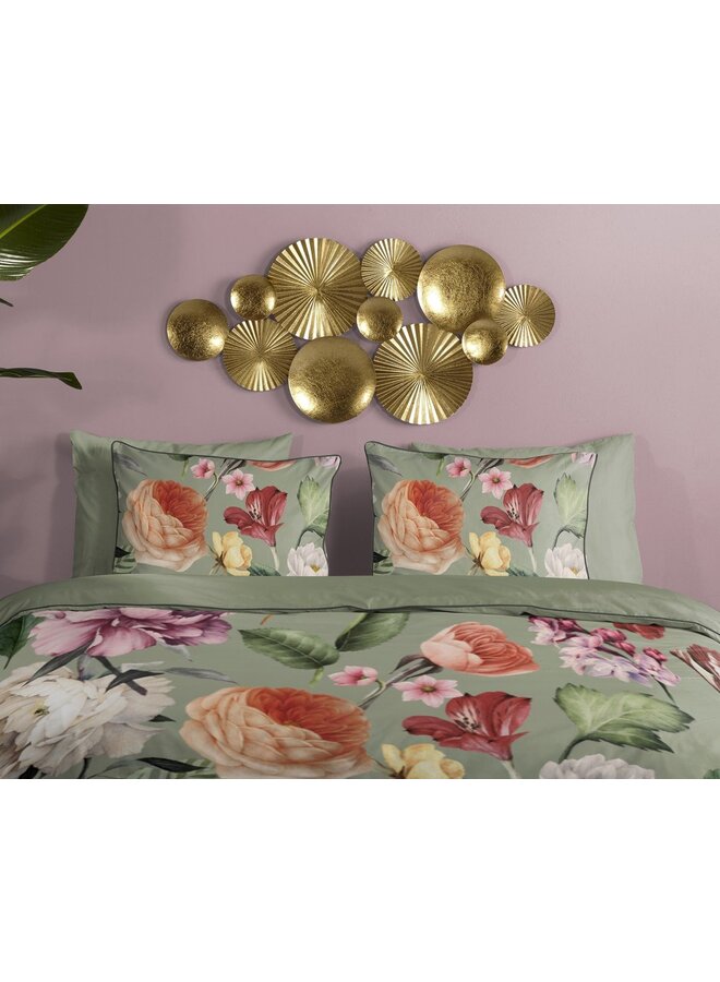 Descanso Dekbedovertrek Fiori Groen - Biologisch Katoensatijn