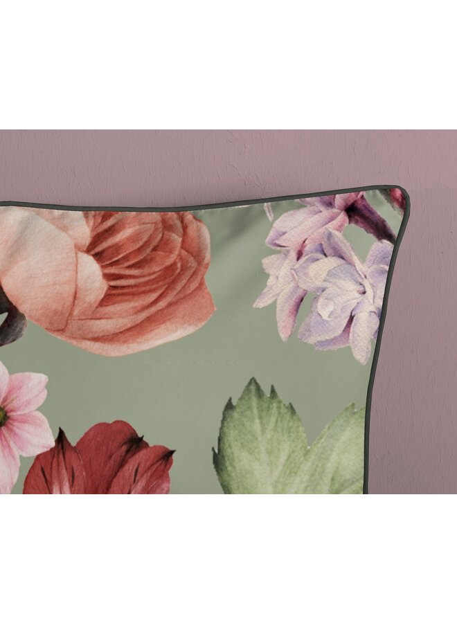 Descanso Dekbedovertrek Fiori Groen - Biologisch Katoensatijn