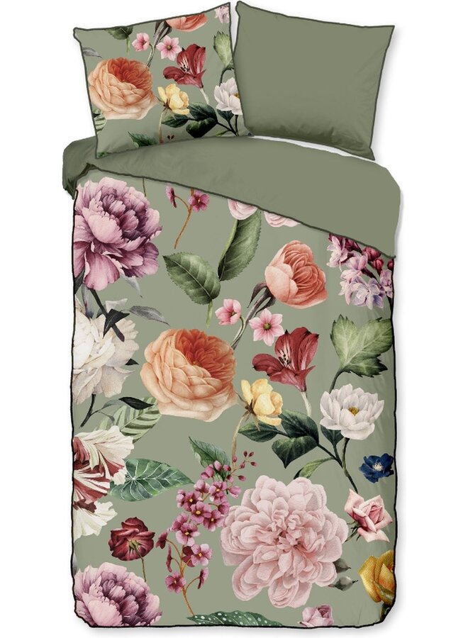 Descanso Dekbedovertrek Fiori Groen - Biologisch Katoensatijn