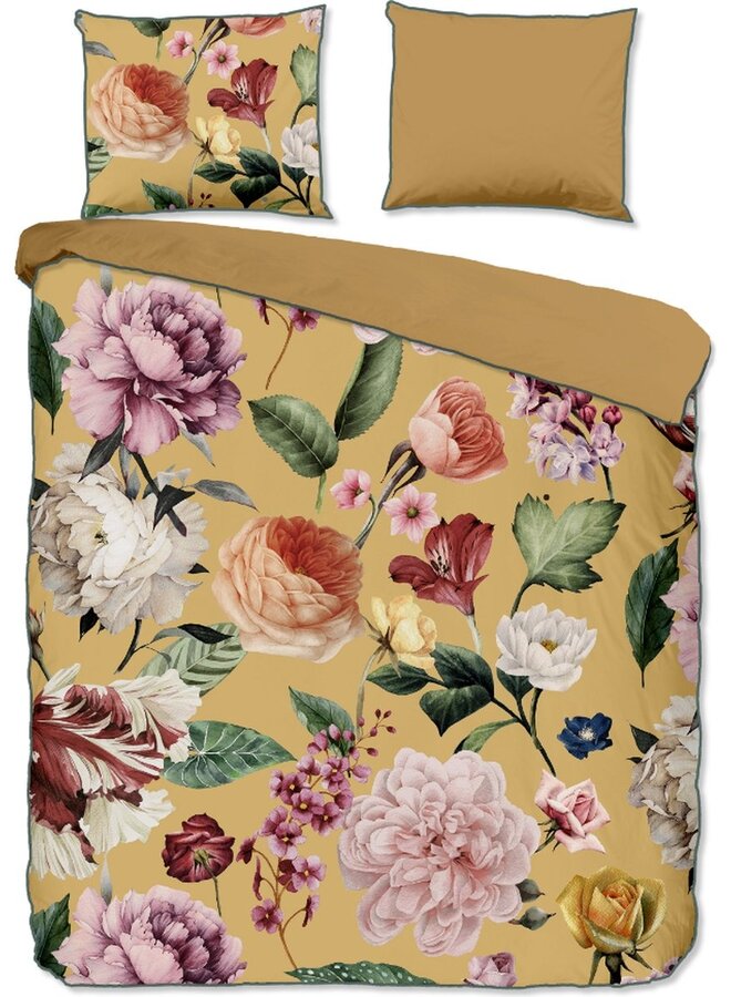 Dekbedovertrek Fiori Oker - Biologisch Katoensatijn