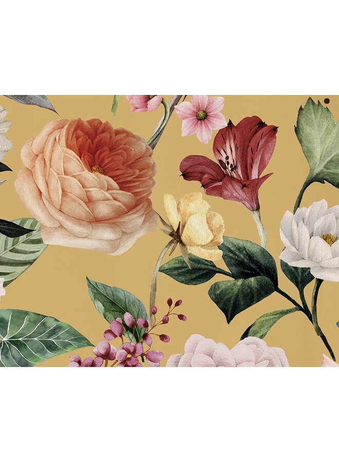 Descanso Dekbedovertrek Fiori Oker - Biologisch Katoensatijn