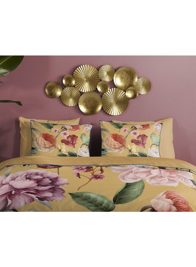 Descanso Dekbedovertrek Fiori Oker - Biologisch Katoensatijn