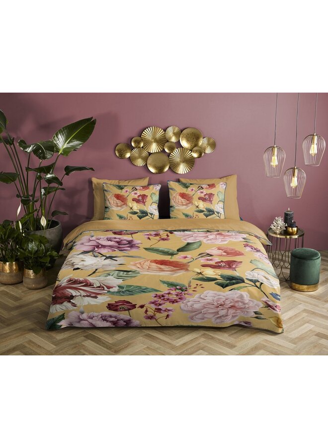 Descanso Dekbedovertrek Fiori Oker - Biologisch Katoensatijn