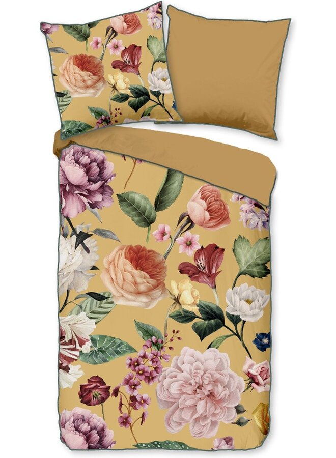 Descanso Dekbedovertrek Fiori Oker - Biologisch Katoensatijn