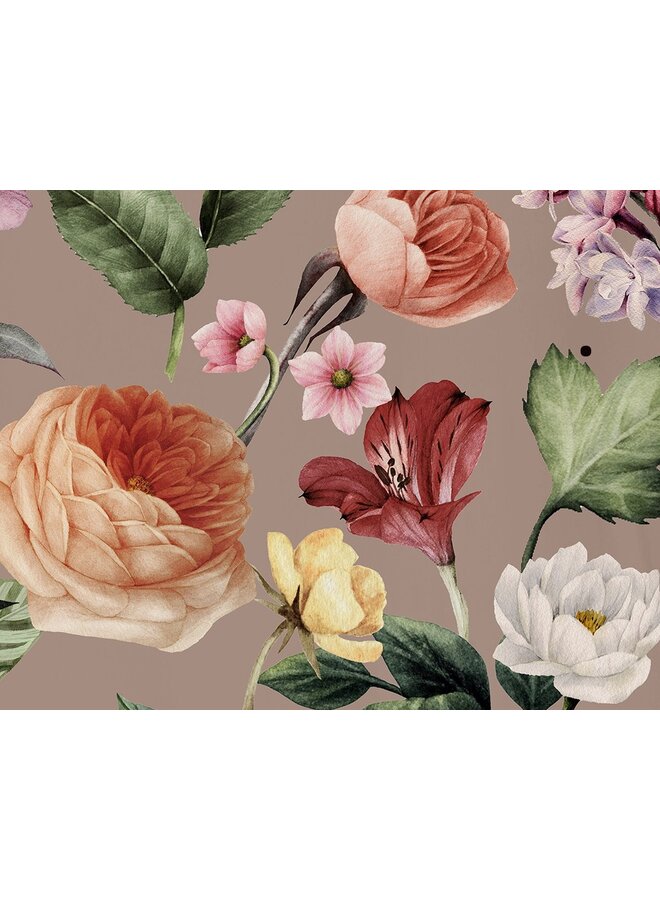 Descanso Dekbedovertrek Fiori Taupe - Biologisch Katoensatijn