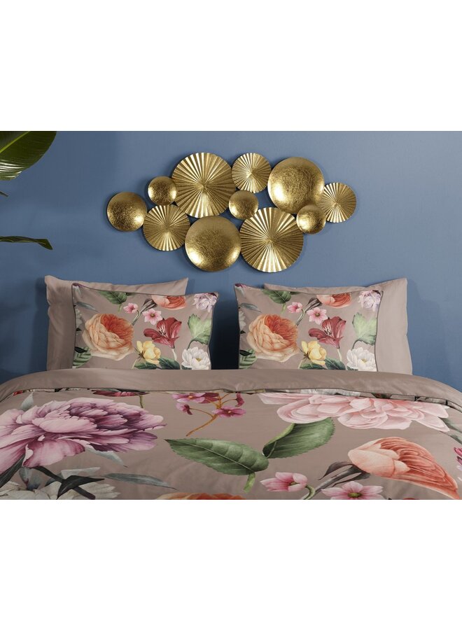 Descanso Dekbedovertrek Fiori Taupe - Biologisch Katoensatijn