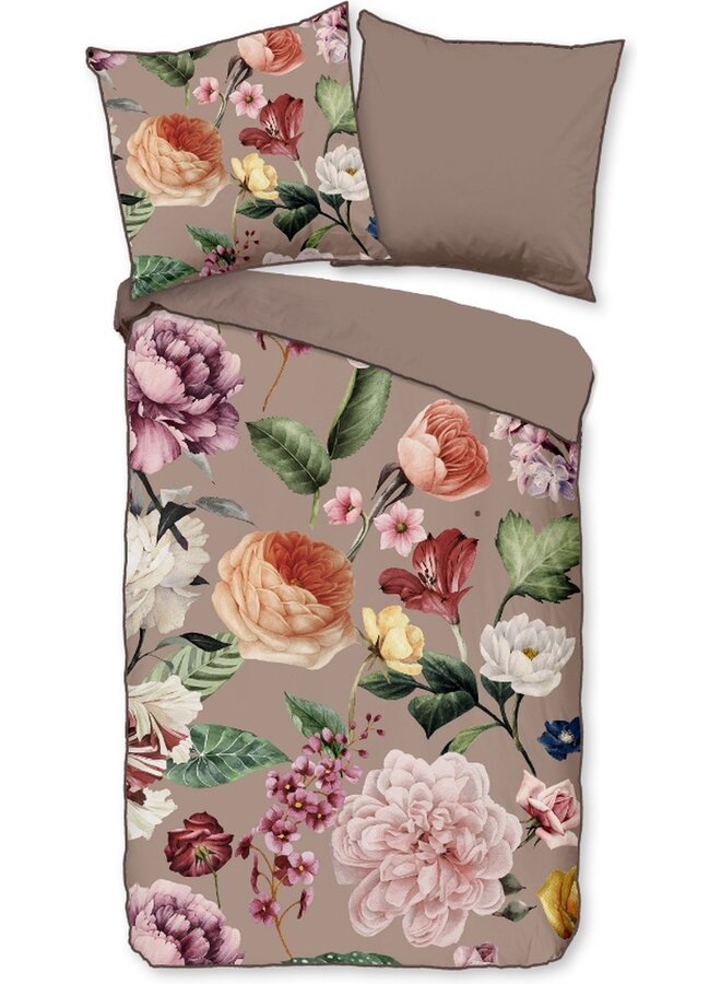Descanso Dekbedovertrek Fiori Taupe - Biologisch Katoensatijn