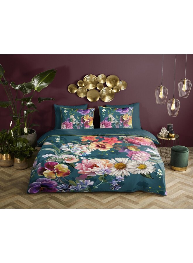 Descanso Dekbedovertrek Novara Petrol - Biologisch Katoensatijn