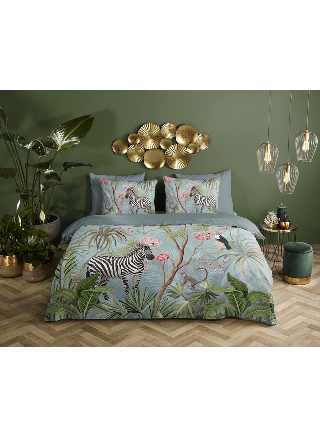 Descanso Dekbedovertrek Yasmin Aqua - Biologisch Katoensatijn