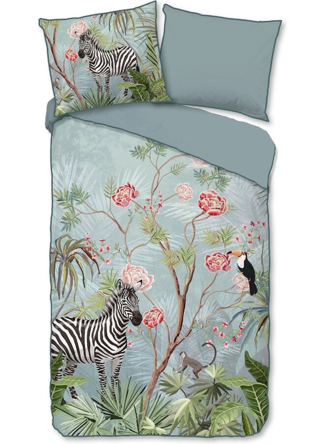 Descanso Dekbedovertrek Yasmin Aqua - Biologisch Katoensatijn