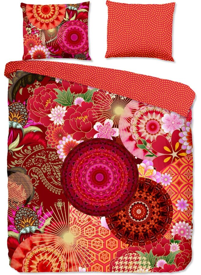 HIP Dekbedovertrek Yuki Rood - Katoensatijn