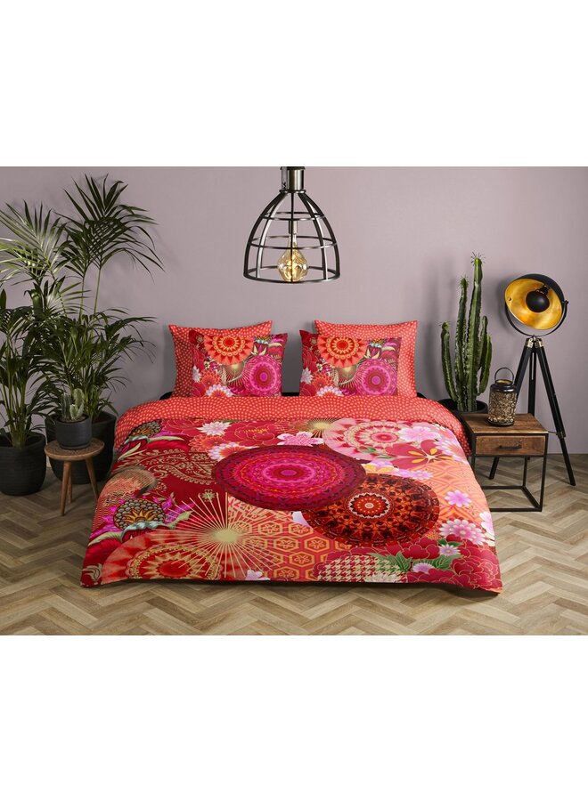 HIP Dekbedovertrek Yuki Rood - Katoensatijn