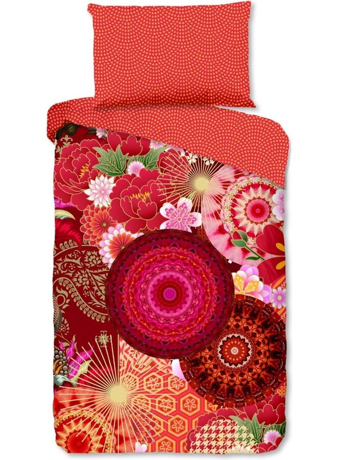 HIP Dekbedovertrek Yuki Rood - Katoensatijn