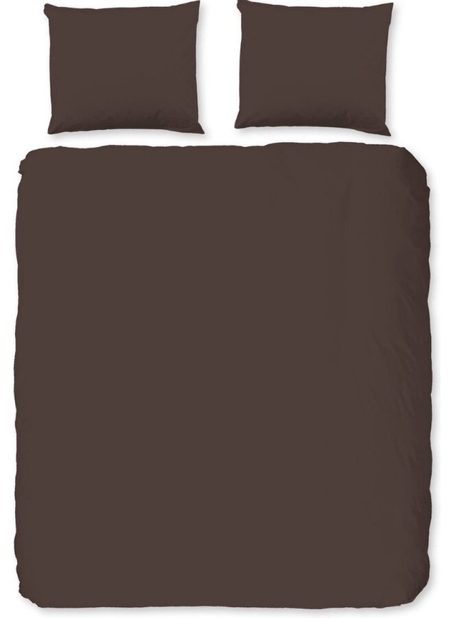 Dekbedovertrek Uni Dark Chocolade - Katoensatijn