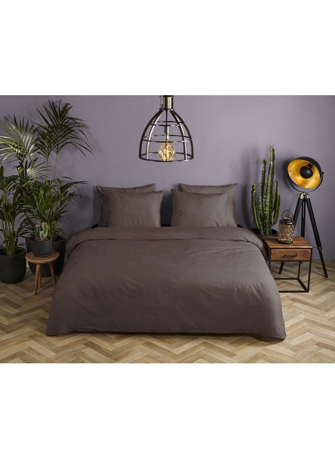 HIP Dekbedovertrek Uni Chocolade Bruin - Katoensatijn