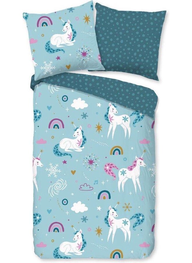 Good Morning Dekbedovertrek Kids Snowycorn Blauw - Flanel