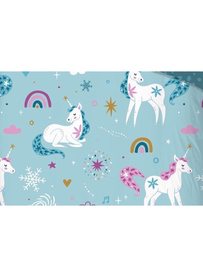 Good Morning Dekbedovertrek Kids Snowycorn Blauw - Flanel