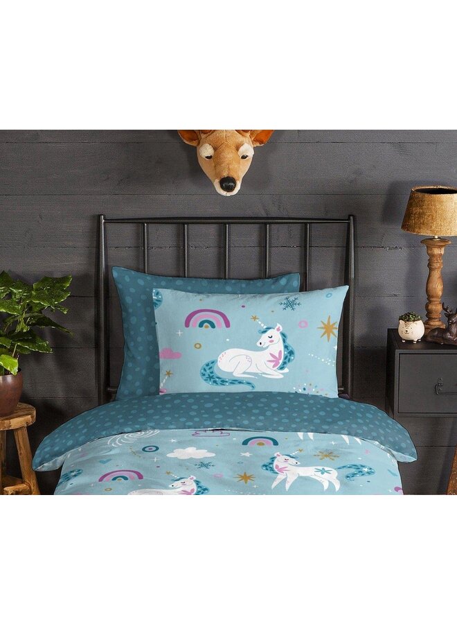 Good Morning Dekbedovertrek Kids Snowycorn Blauw - Flanel