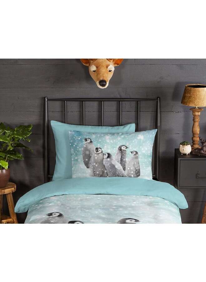 Good Morning Dekbedovertrek Kids Pengu Blauw - Flanel