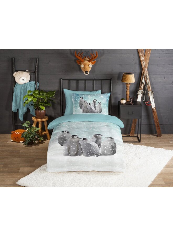Good Morning Dekbedovertrek Kids Pengu Blauw - Flanel