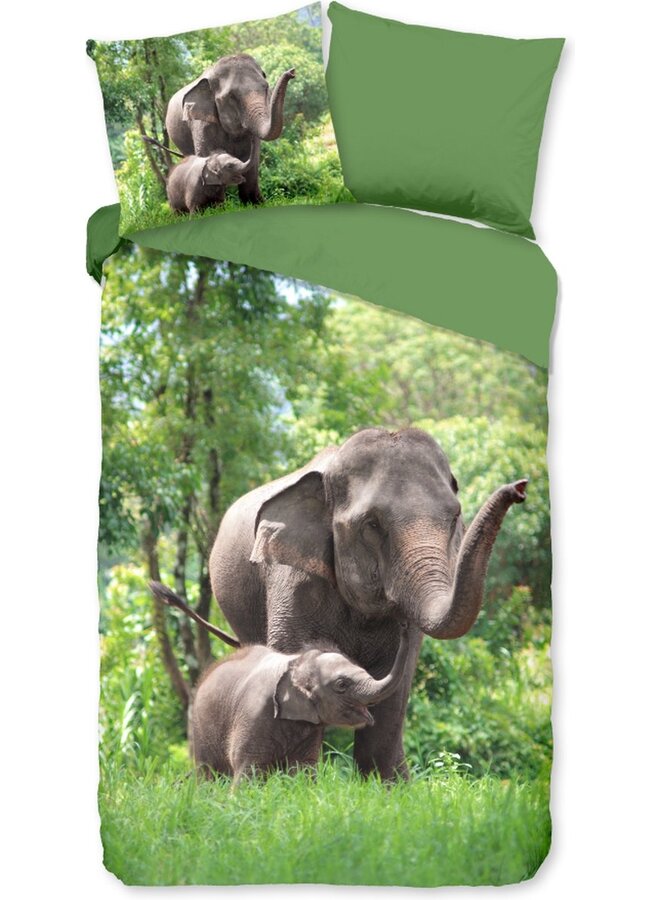 Dekbedovertrek Kids Elephants Groen - Katoen