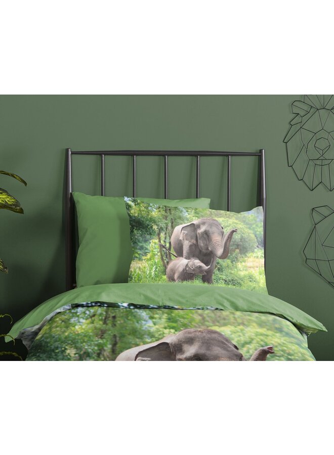 Good Morning Dekbedovertrek Kids Elephants Groen - Katoen