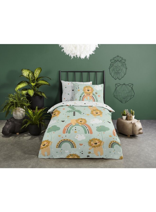 Good Morning Dekbedovertrek Kids Lions Groen - Katoen