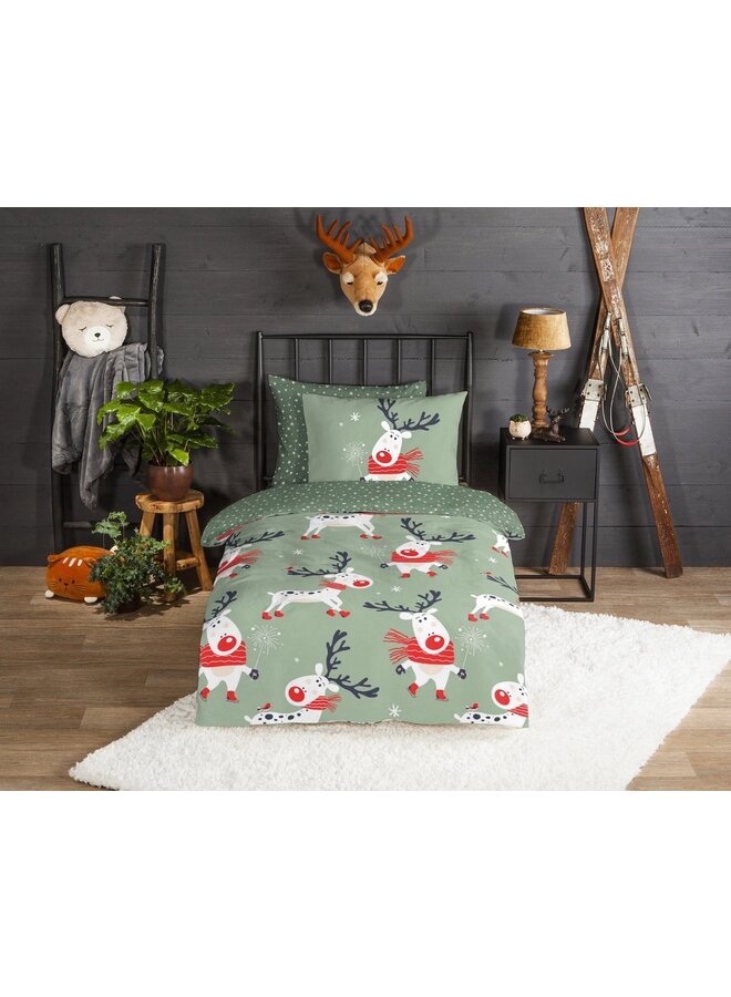 Good Morning Dekbedovertrek Kids Dinde Groen - Flanel