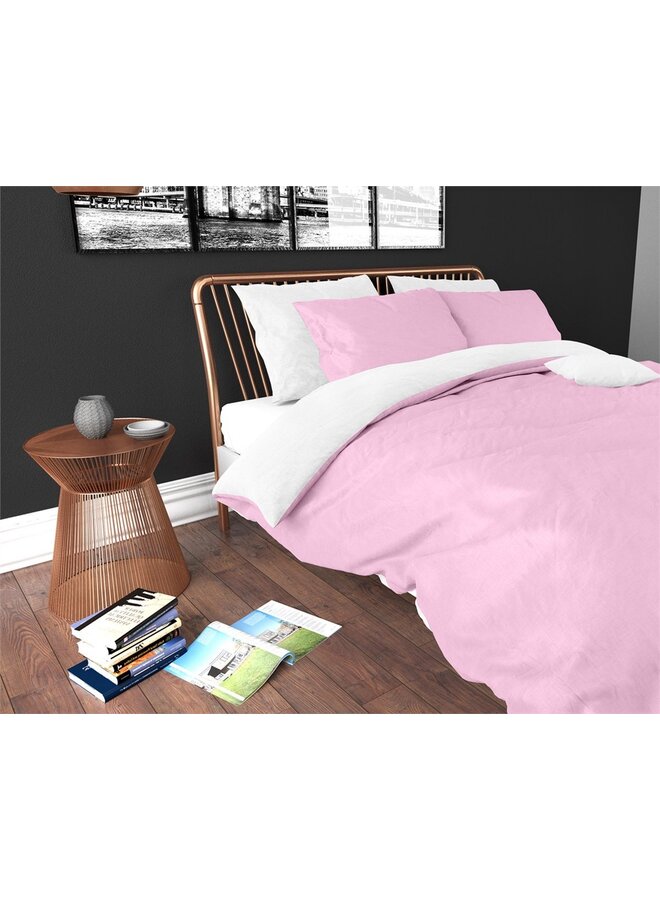 Zensation Dekbedovertrek Twin Face Uni Roze/Wit - Microvezel