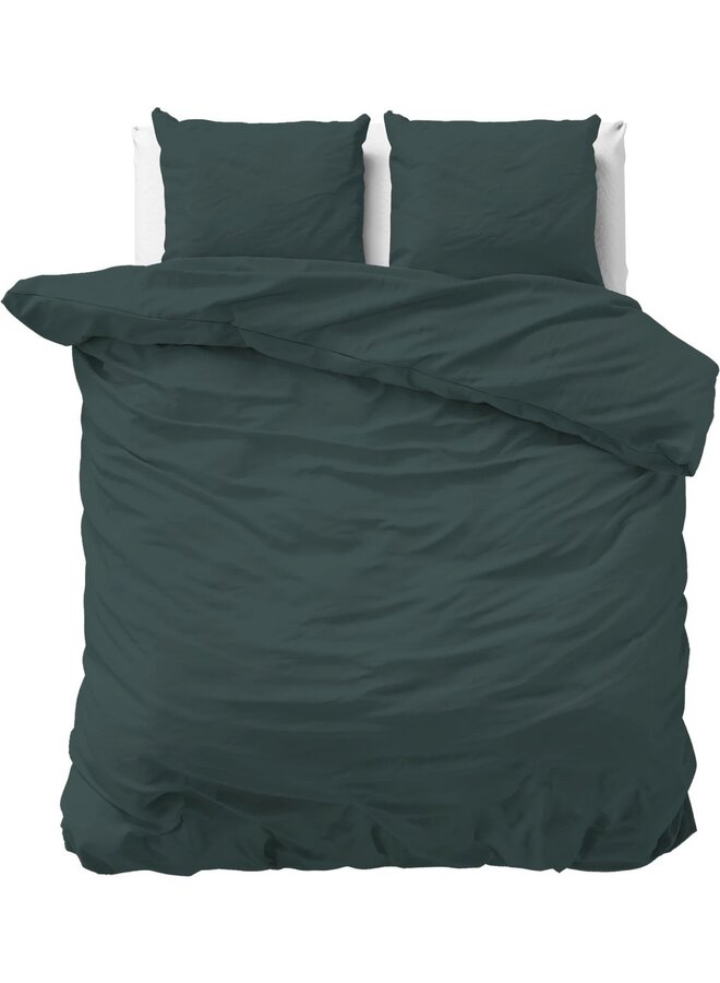 Dekbedovertrek Stone Washed Uni Donker Groen - Katoen
