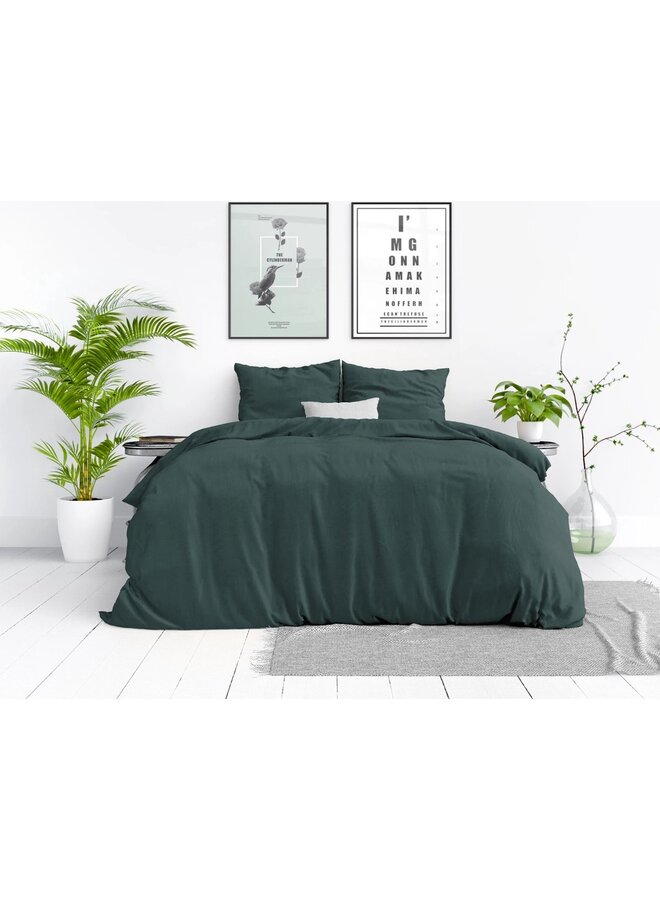 Dreamhouse Dekbedovertrek Stone Washed Uni Donker Groen - Katoen