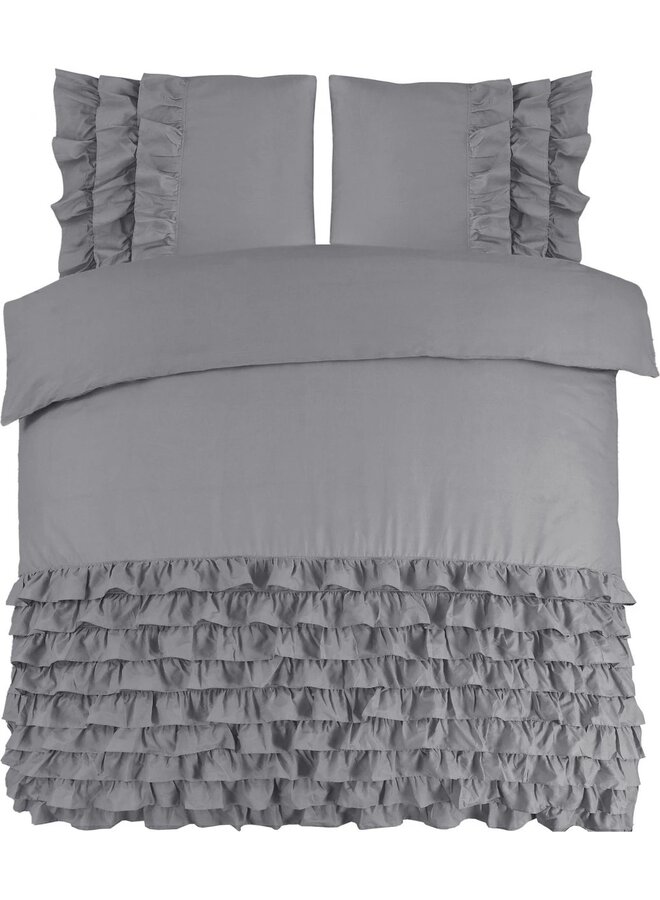 Dekbedovertrek Ruches Cyprus Grijs - Percaline Katoen