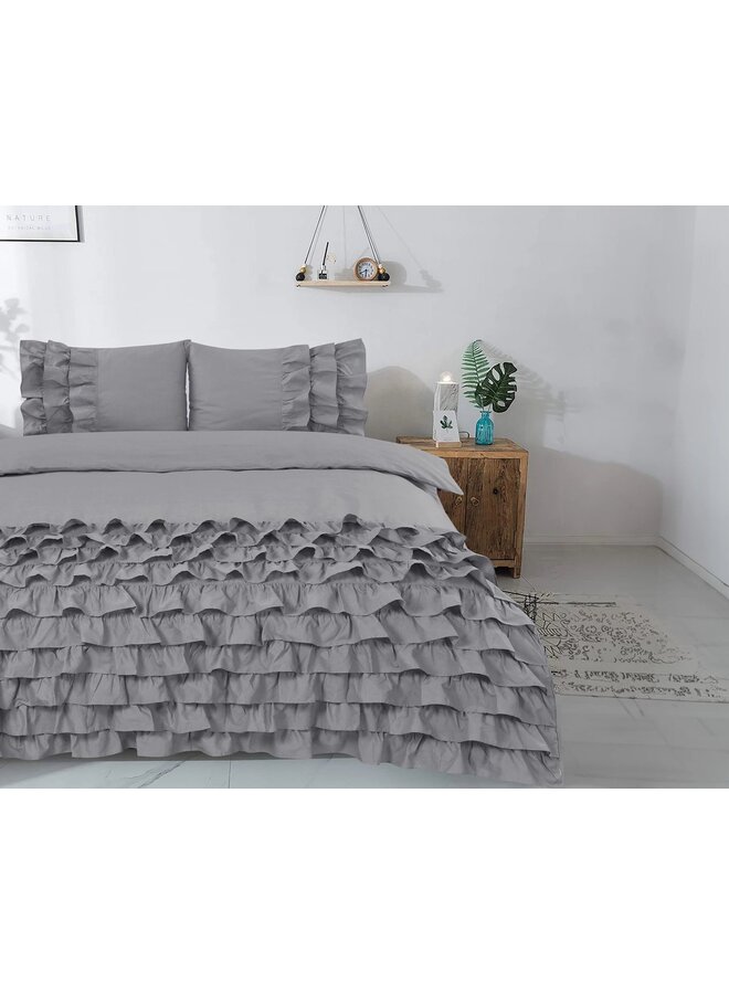 Dreamhouse Dekbedovertrek Ruches Cyprus Grijs - Percaline Katoen