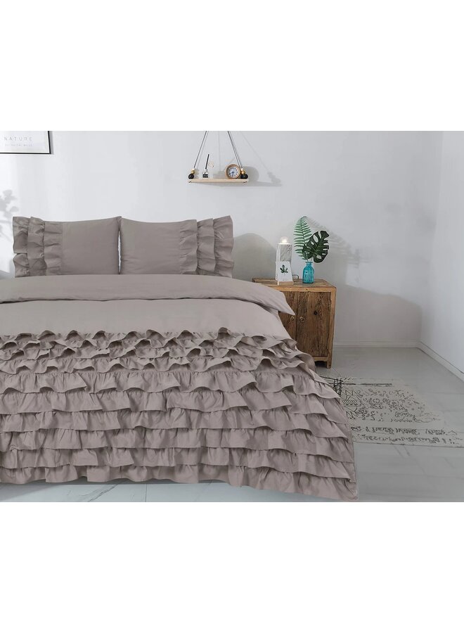 Dreamhouse Dekbedovertrek Ruches Cyprus Taupe - Percaline Katoen