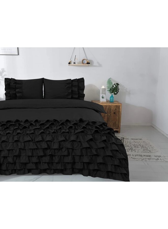 Dreamhouse Dekbedovertrek Ruches Cyprus Zwart - Percaline Katoen