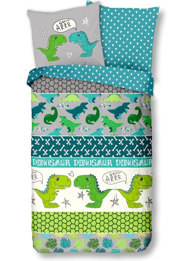 Good Morning Dekbedovertrek Kids Dinosaur Grijs - Katoen