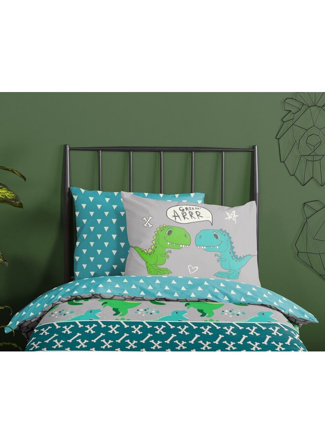 Good Morning Dekbedovertrek Kids Dinosaur Grijs - Katoen